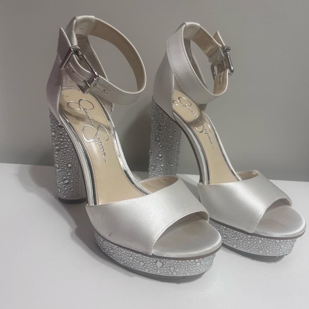Jessica Simpson Happily Ever After Bridal Rhinestone Heels Wedding Shoes Satin
